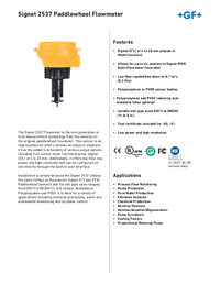 Thumbnail of document Data Sheet - 2537 Paddlewheel Flow Sensor